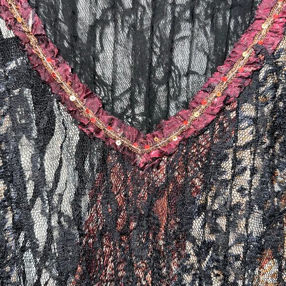 Alberto Makali Sheer Lace Sequin Animal Print Long Sleeve Top Size Medium - Picture 4 of 11